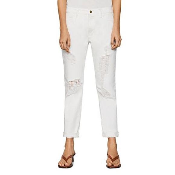 FRAME Le Garçon Straight Leg Ripped Rumpled Blanc Distressed Boyfriend Jeans - Picture 1 of 12